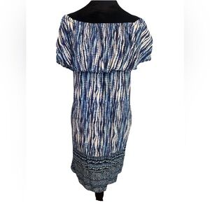 Beach Lunch Lounge Sun Dress Womens Blue Floral Paisley Off The Shoulder